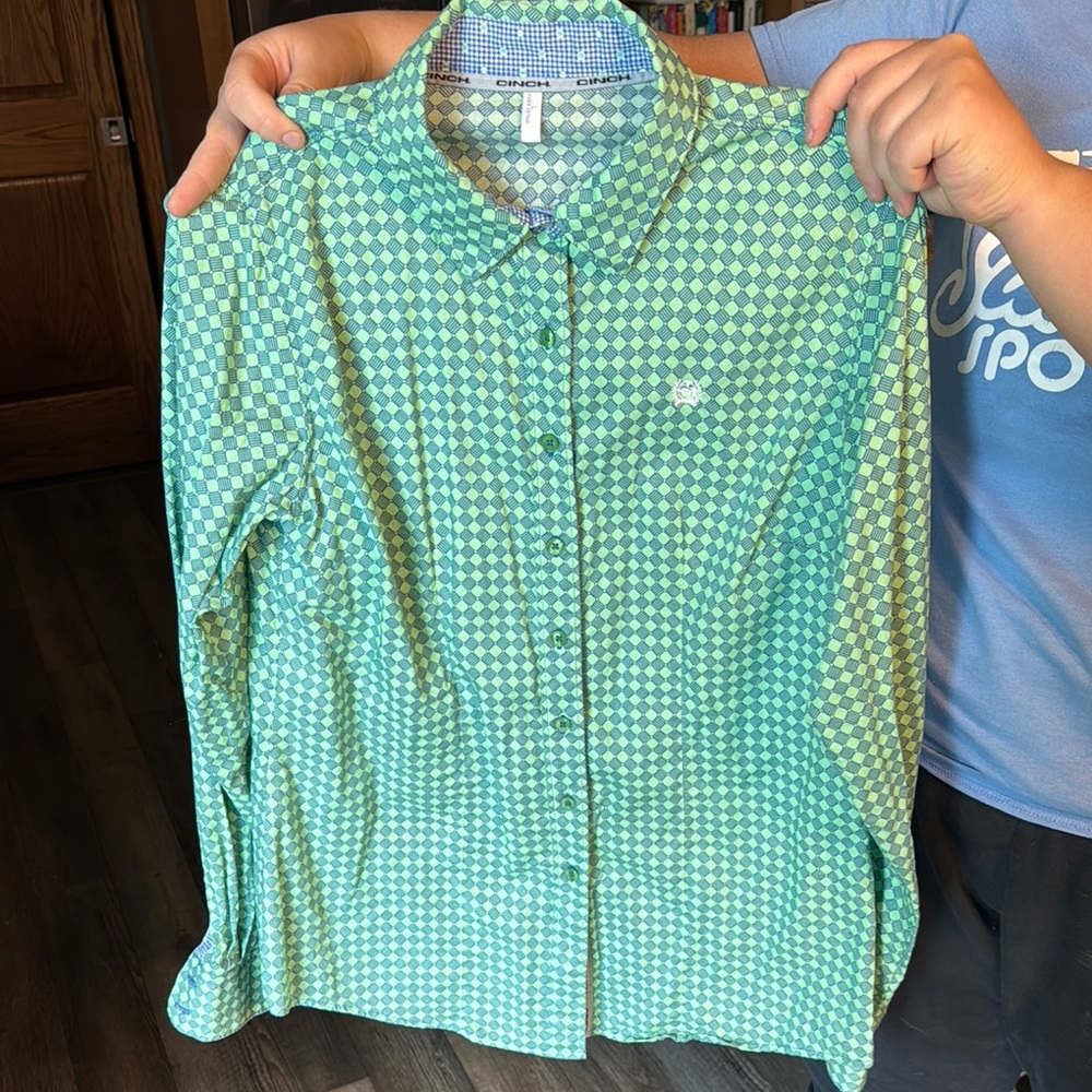 Cinch Green and Blue Patterned Shirt